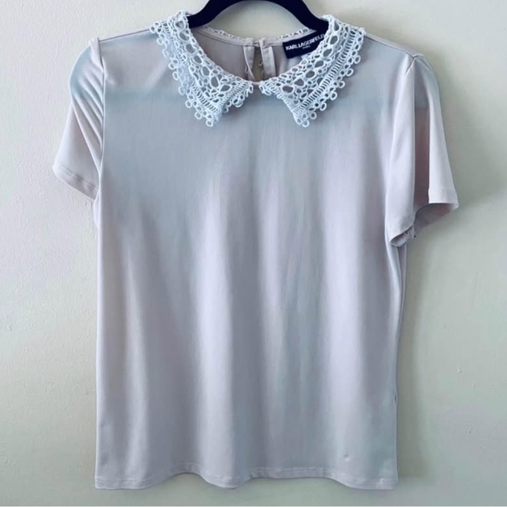 Karl Lagerfeld Women's Cream Top with Lace Collar size S